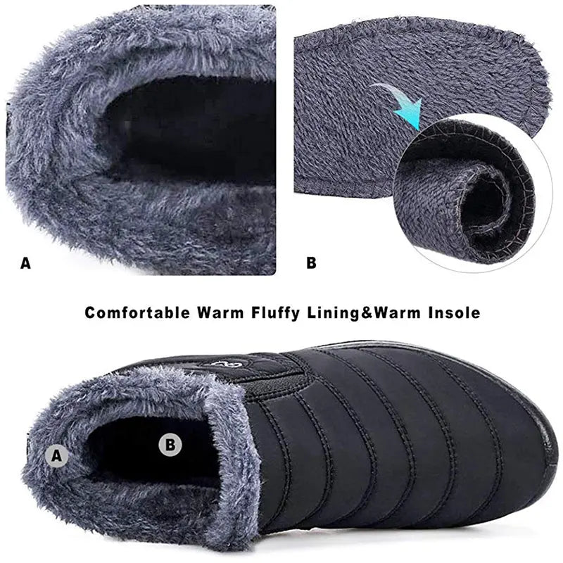 Waterproof Black Ankle Boots for Men β Warm Fur Lining & Slip-On Comfort 3