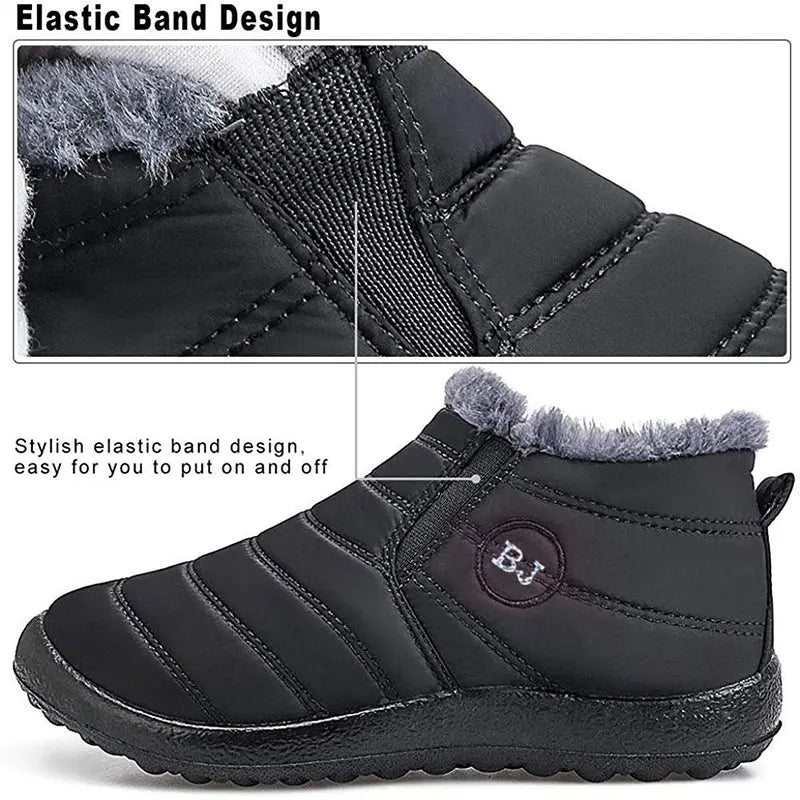 Waterproof Black Ankle Boots for Men β Warm Fur Lining & Slip-On Comfort 4