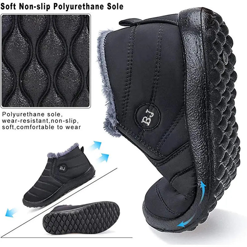 Waterproof Black Ankle Boots for Men β Warm Fur Lining & Slip-On Comfort 5