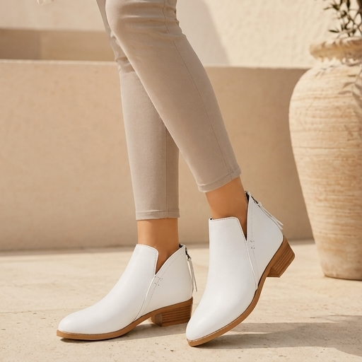 Women's V-Cut Side Zip Ankle Boots β Low Block Heel Comfort