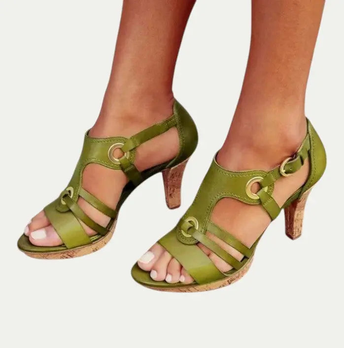 Women Leather Block Heel Summer Sandals