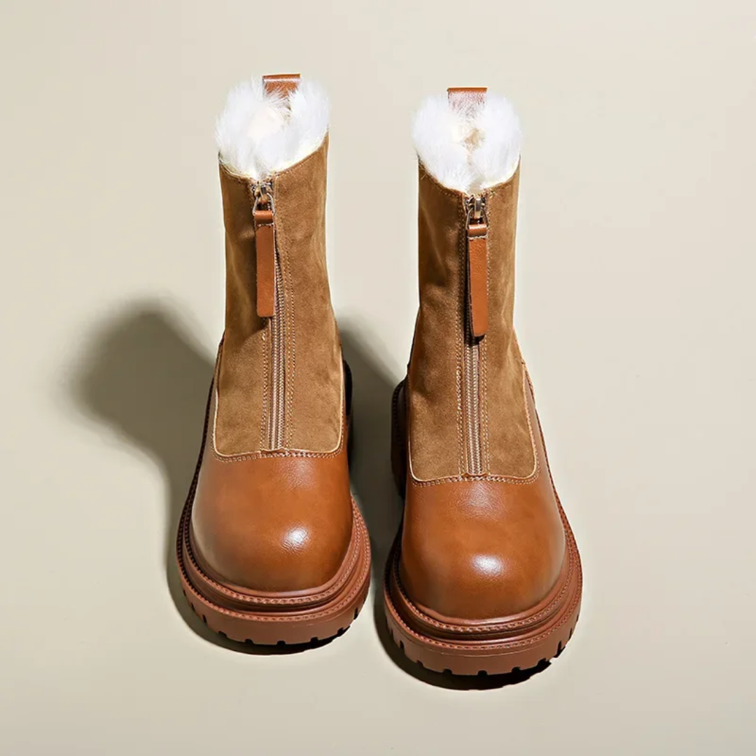 Women's Ankle Boots with Faux Fur Lining – Stylish Zip-Up Boots