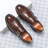 Men's Monk Strap Dress Shoes – Brogue Detail with Buckle Closure