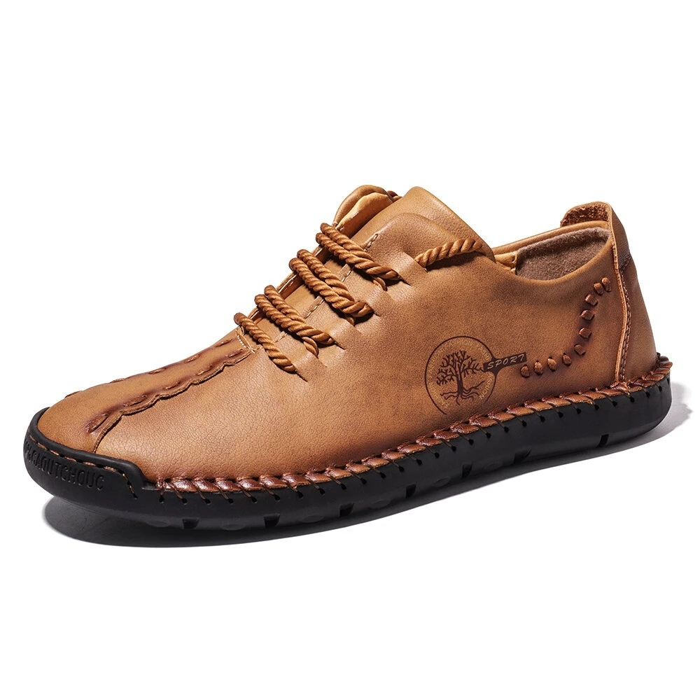 Men’s Hand-Stitched Casual Shoes – Lightweight Lace-Up Comfort Sneakers