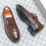 Men's Monk Strap Dress Shoes – Brogue Detail with Buckle Closure