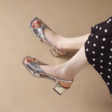 Metallic Block Heel Sandals for Women – Elegant & Stylish