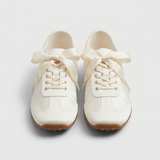 Women's Lace-Up Flats with Satin Bow Ribbons – Elegant Round Toe Shoes