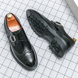 Men's Monk Strap Dress Shoes – Brogue Detail with Buckle Closure