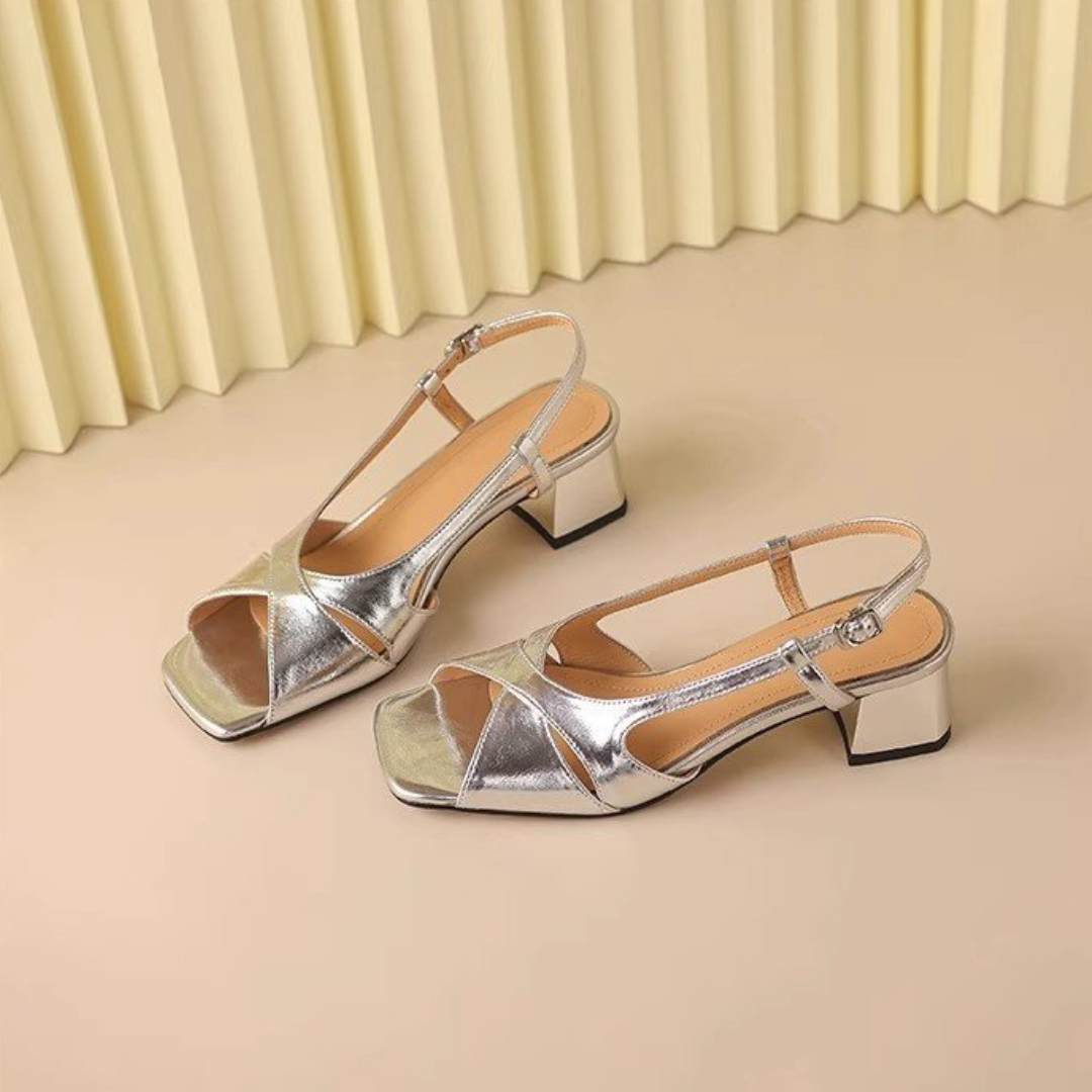 Metallic Block Heel Sandals for Women – Elegant & Stylish