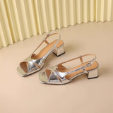 Metallic Block Heel Sandals for Women – Elegant & Stylish