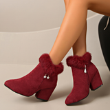 Women's Ankle Boots with Faux Fur Cuffs – Chunky Block Heel