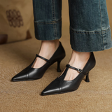 Women's Pointed-Toe Mary Jane Heels – Elegant T-Strap Pumps