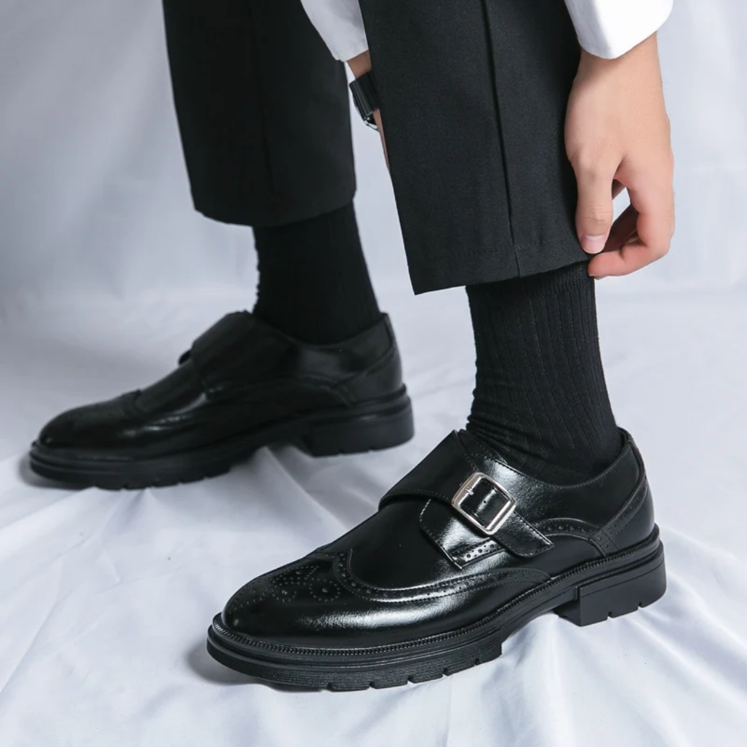 Men's Monk Strap Dress Shoes – Brogue Detail with Buckle Closure