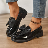 Women's Patent Loafers with Bow Detail – Classic Low Heel Slip-On Shoes