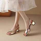 Metallic Block Heel Sandals for Women – Elegant & Stylish
