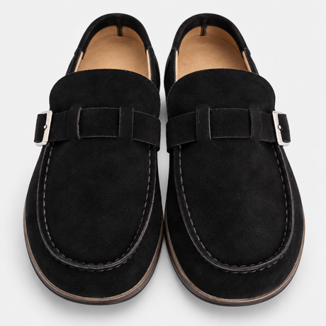 Women's Comfort Suede Mules with Buckle Detail