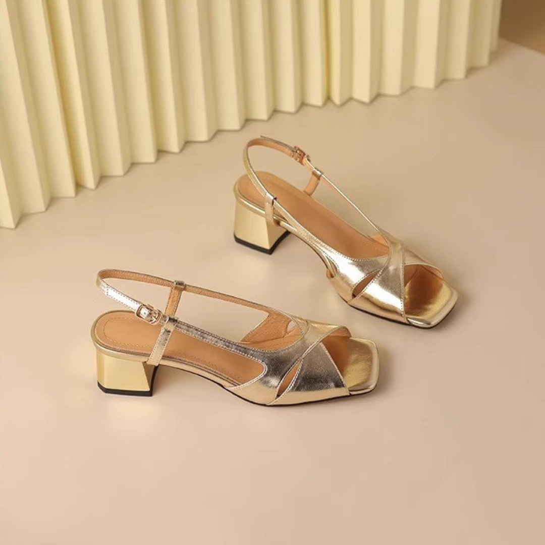 Metallic Block Heel Sandals for Women – Elegant & Stylish