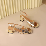 Metallic Block Heel Sandals for Women – Elegant & Stylish