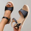 Adjustable Black Wedge Sandals for Women – Stylish & Comfortable