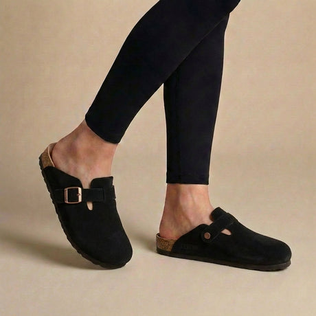 Suede Clogs for Women – Adjustable Strap & All-Day Support