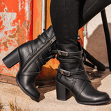 Retro Belt Buckle Boots for Women – Stylish & Comfortable