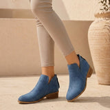Women's V-Cut Side Zip Ankle Boots – Low Block Heel Comfort