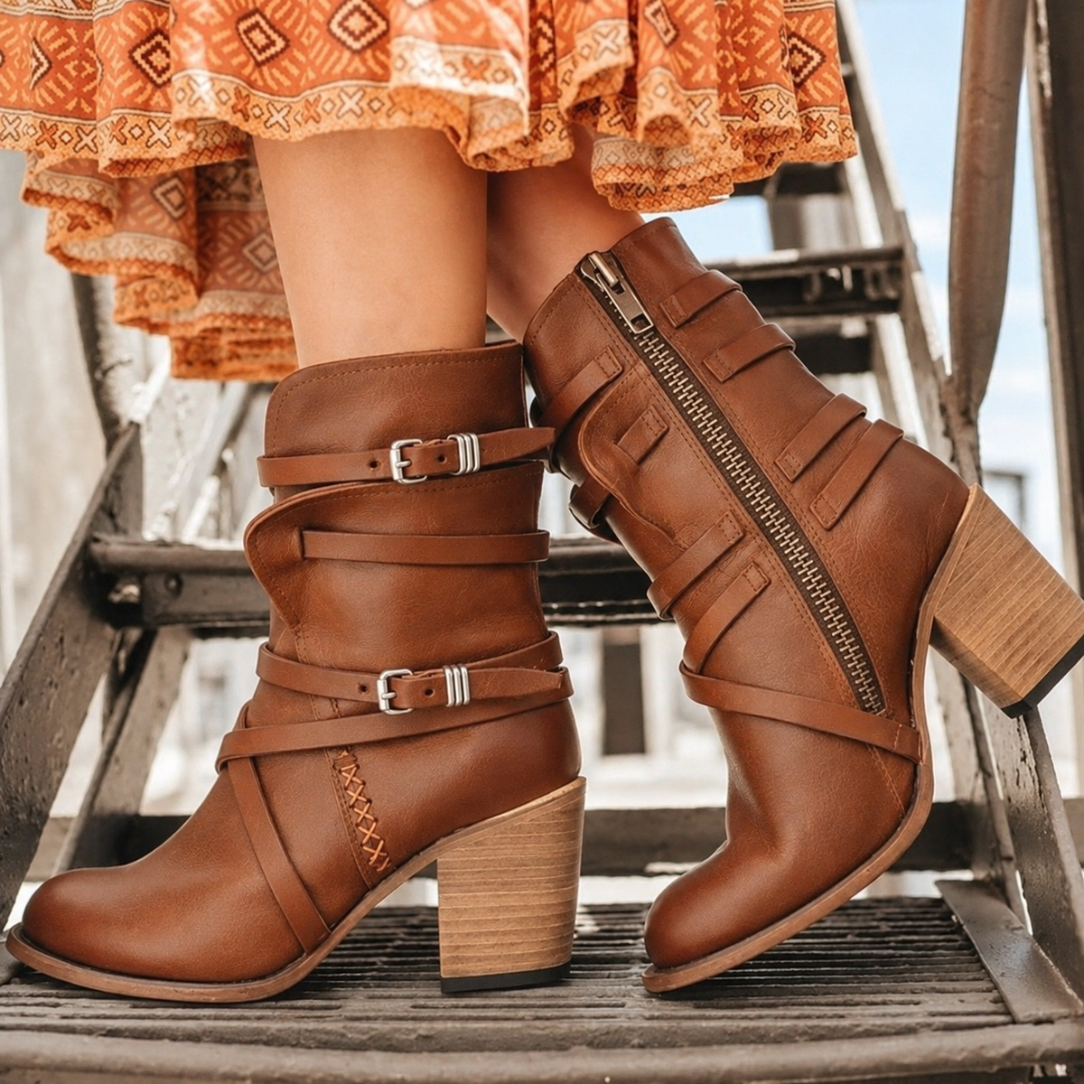 Retro Belt Buckle Boots for Women – Stylish & Comfortable