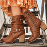 Retro Belt Buckle Boots for Women – Stylish & Comfortable