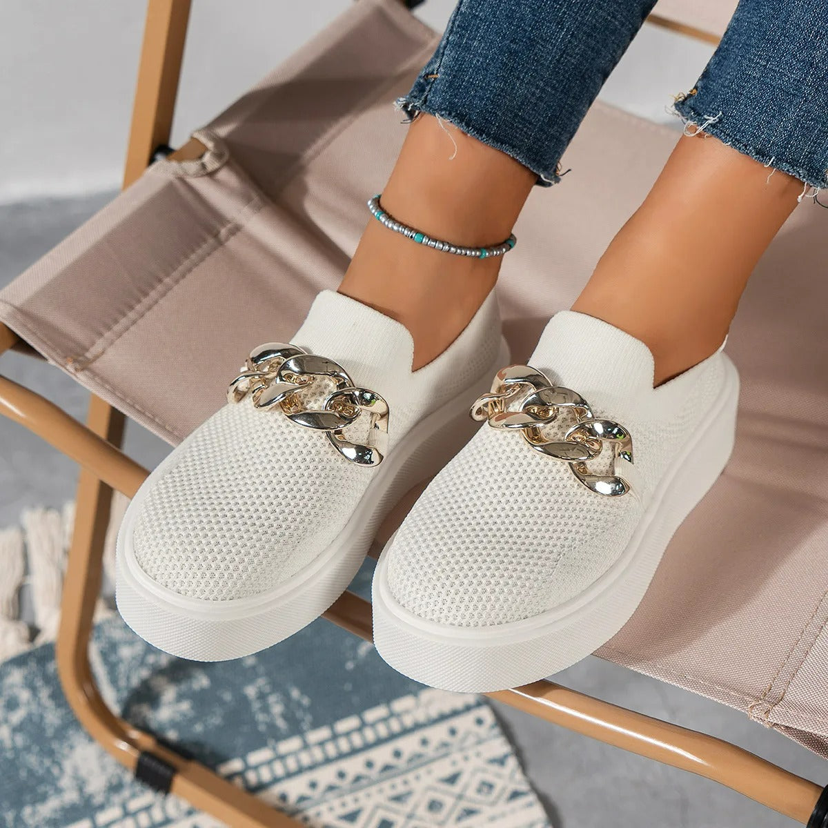 Breathable Slip-On Sneakers for Women – Stylish & Comfortable Platform Design