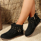 Chic Black Ankle Boots for Women – Stylish Western Buckle Design