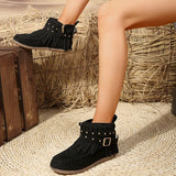 Chic Black Ankle Boots for Women – Stylish Western Buckle Design