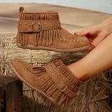 Chic Black Ankle Boots for Women – Stylish Western Buckle Design