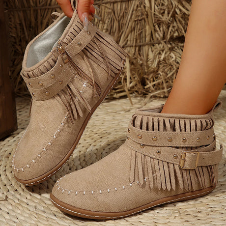 Chic Black Ankle Boots for Women – Stylish Western Buckle Design