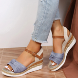 Chic Closed Toe Wedge Sandals for Women – Elegant Knot Design & Comfortable Fit