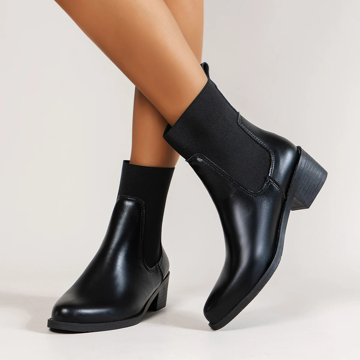 Chunky Heel Chelsea Boots for Women – Stylish Black Footwear for All-Day Comfort
