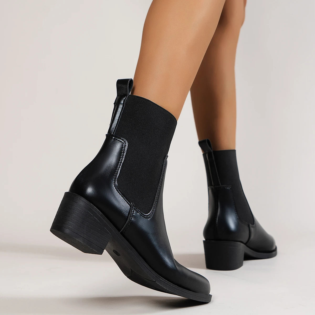 Chunky Heel Chelsea Boots for Women – Stylish Black Footwear for All-Day Comfort