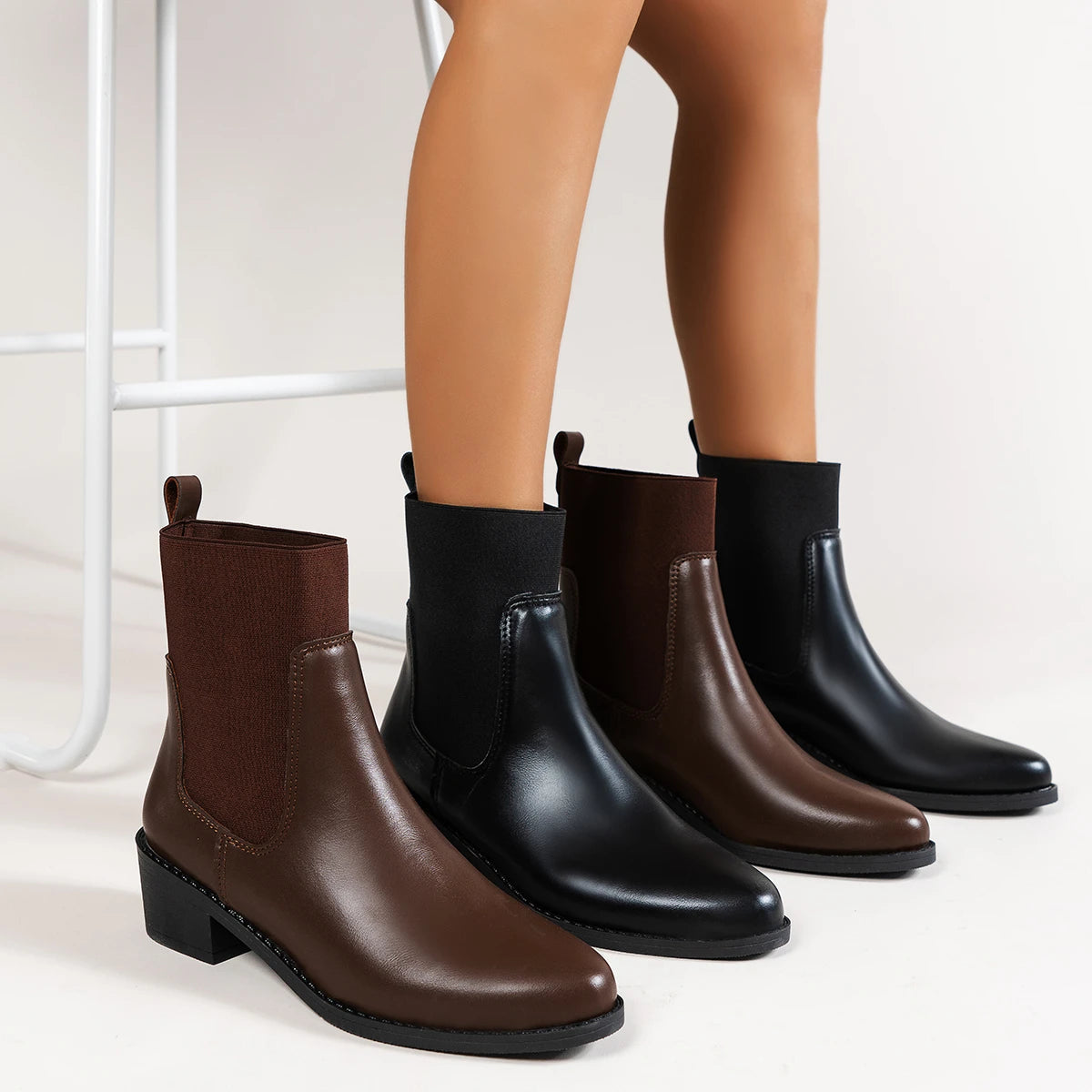 Chunky Heel Chelsea Boots for Women – Stylish Black Footwear for All-Day Comfort