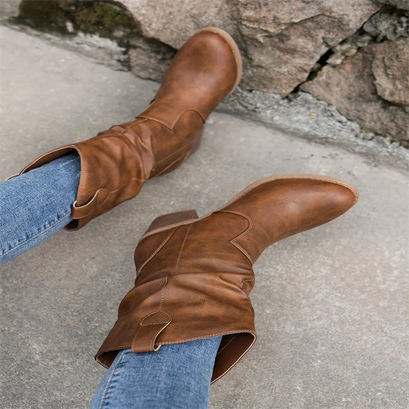 Classic Cowboy Ankle Boots for Women – Stylish & Versatile Western Footwear
