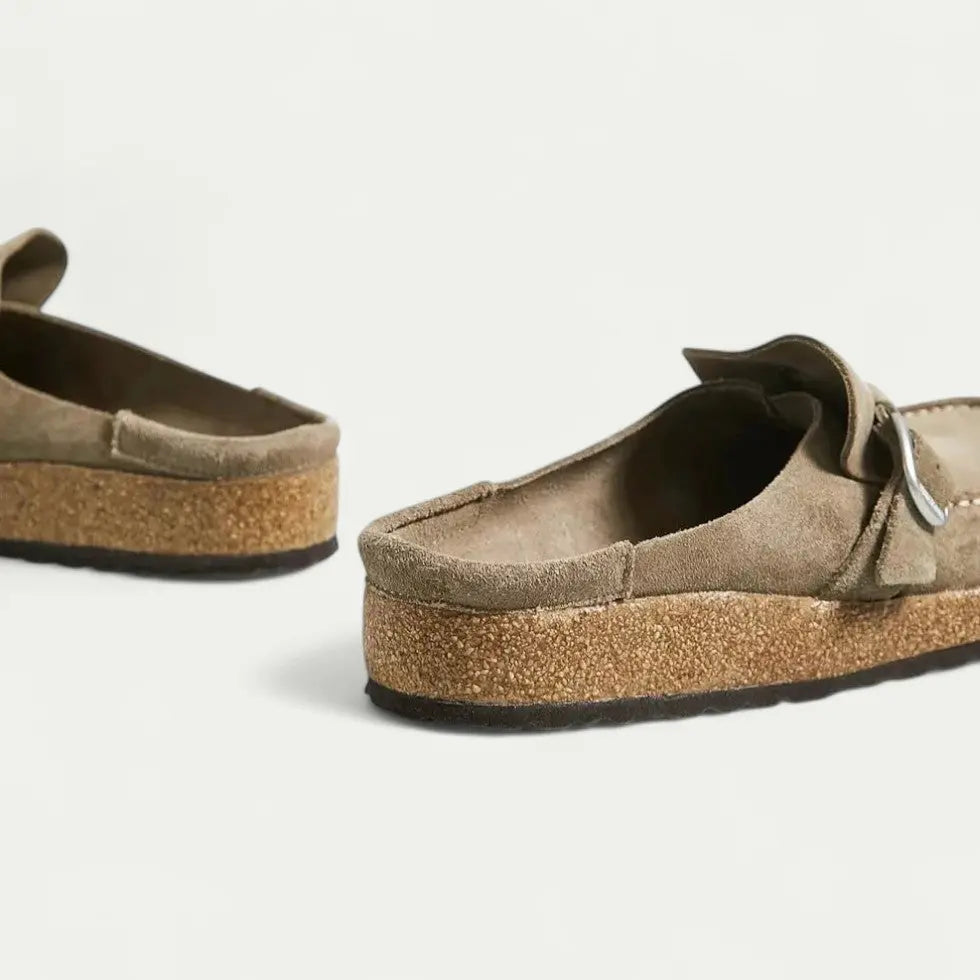 Women's Comfort Suede Mules with Buckle Detail Bareroots Footwear