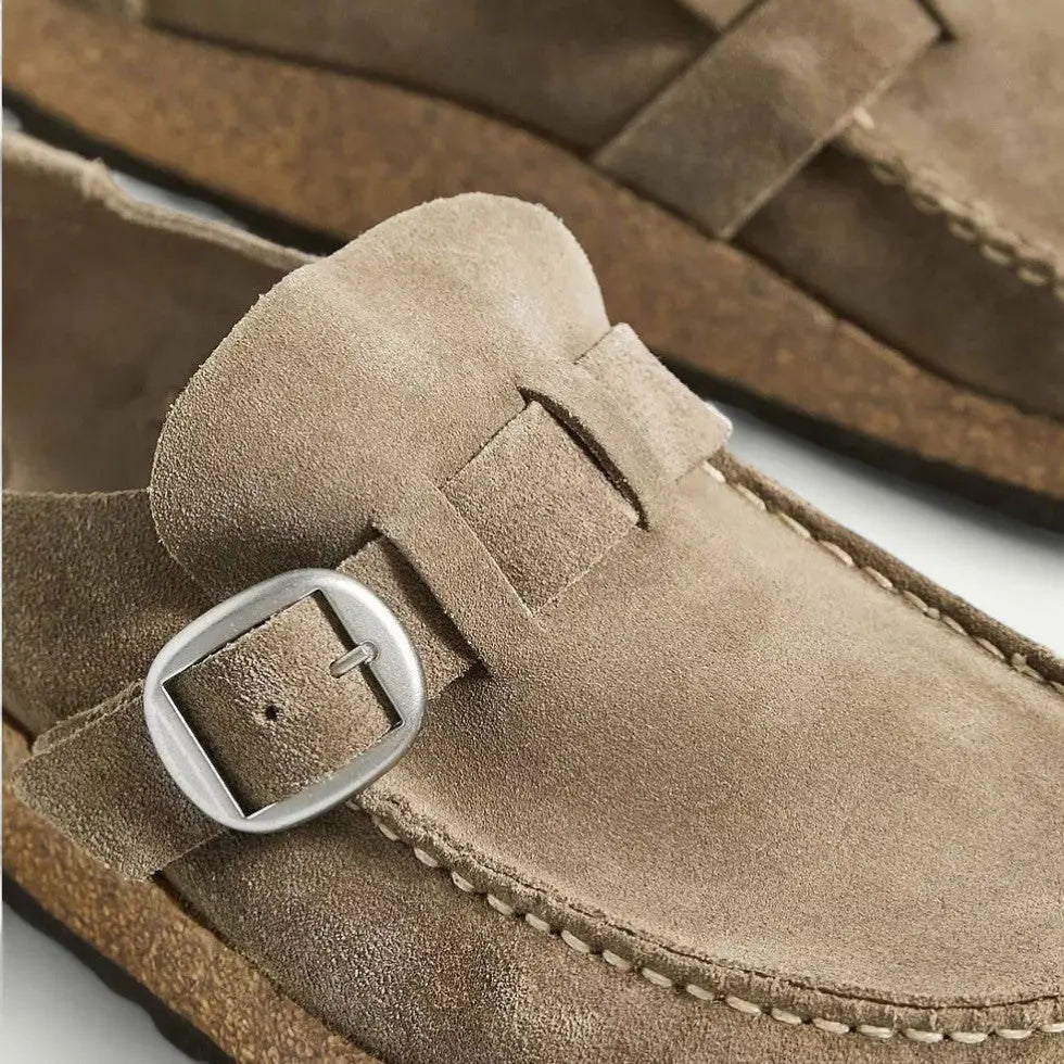 Women's Comfort Suede Mules with Buckle Detail Bareroots Footwear
