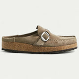 Comfort Suede Mules with Buckle Detail