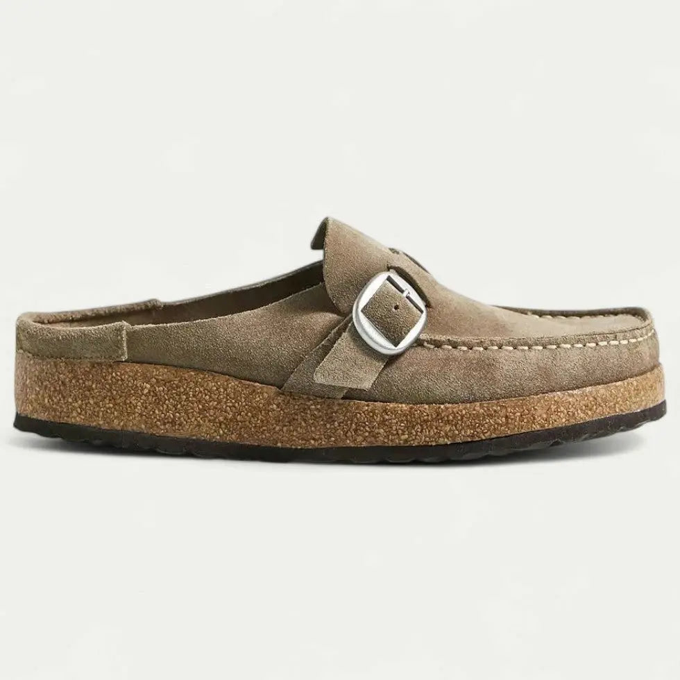 Women's Comfort Suede Mules with Buckle Detail Bareroots Footwear