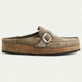 Comfort Suede Mules with Buckle Detail