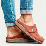 Comfort Suede Mules with Buckle Detail