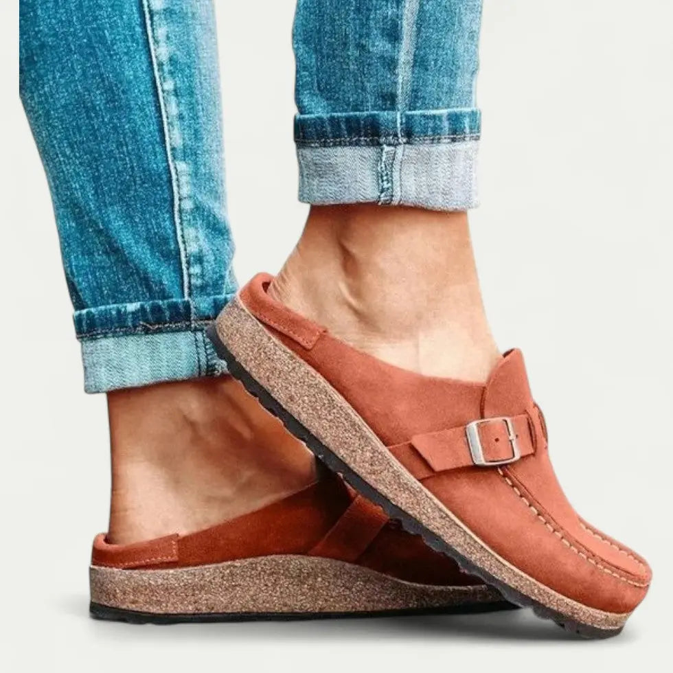 Women's Comfort Suede Mules with Buckle Detail Bareroots Footwear
