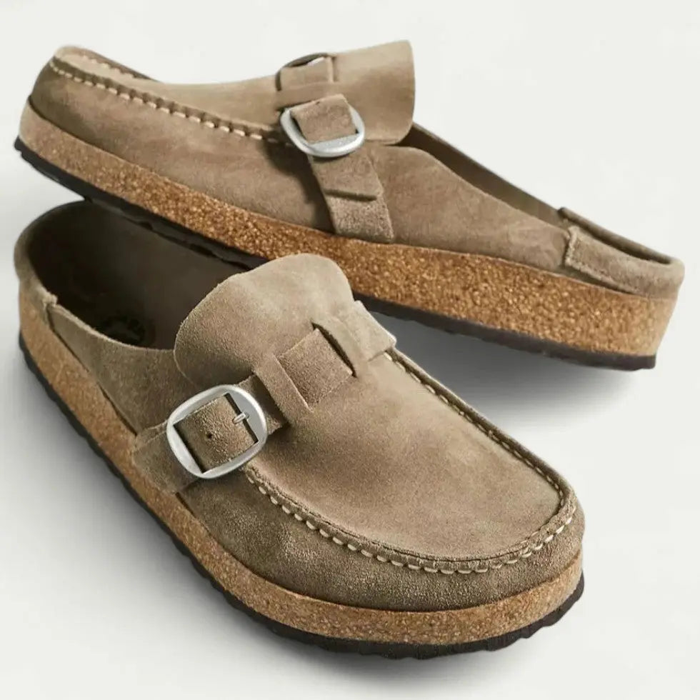 Women's Comfort Suede Mules with Buckle Detail Bareroots Footwear