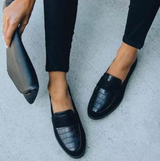 Croc-Embossed Black Loafers for Women – Effortless Style & All-Day Comfort