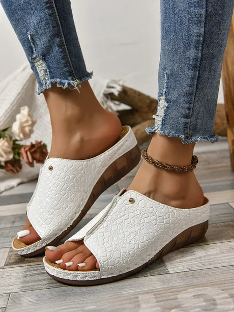 Croc-Embossed Wedge Sandals for Women – Stylish & Comfortable Wedge Heels