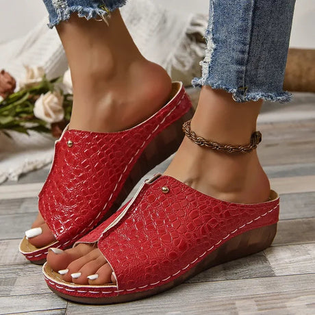 Croc-Embossed Wedge Sandals for Women – Stylish & Comfortable Wedge Heels