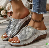 Croc-Embossed Wedge Sandals for Women – Stylish & Comfortable Wedge Heels